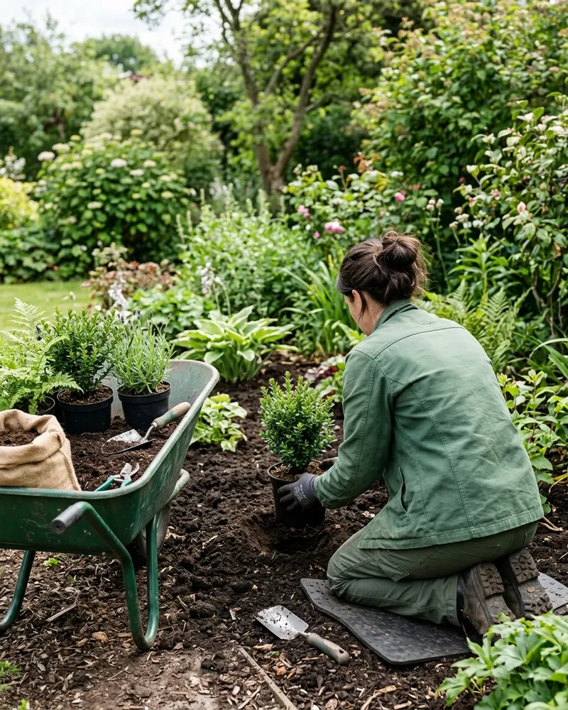 Hovenier aan het werk in een tuin