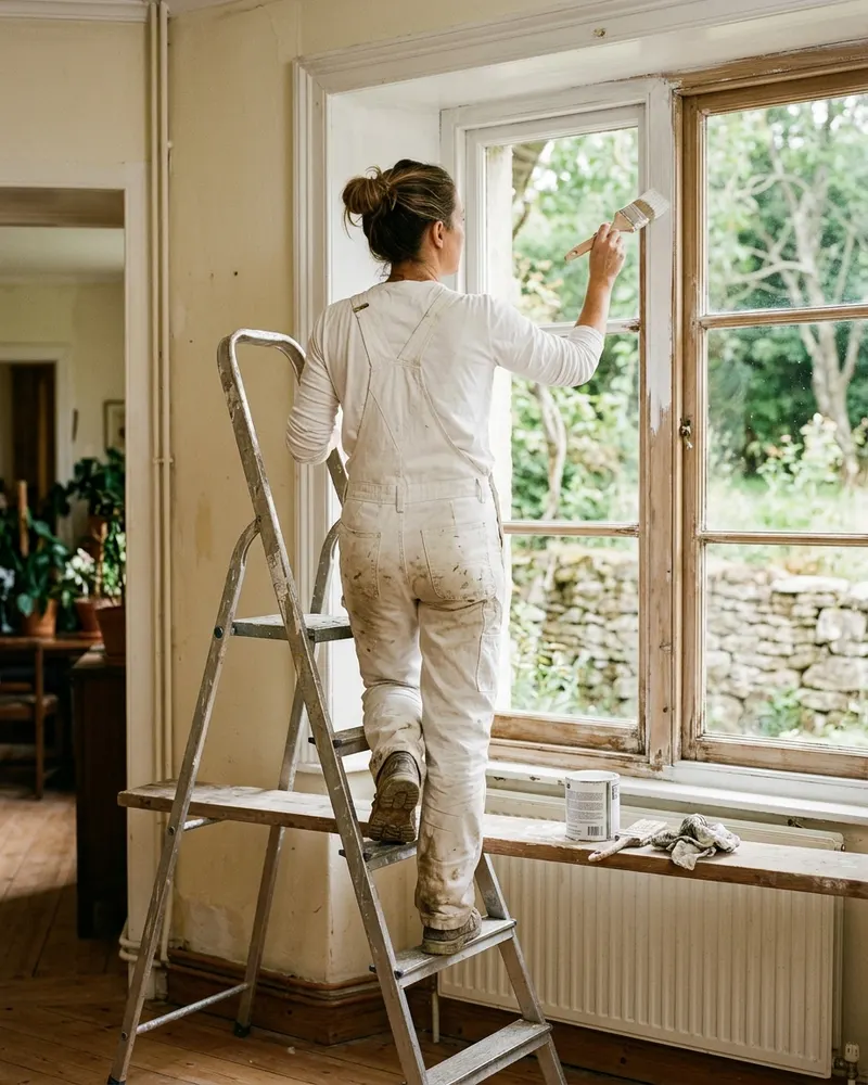 Schilder aan het werk aan een gevel